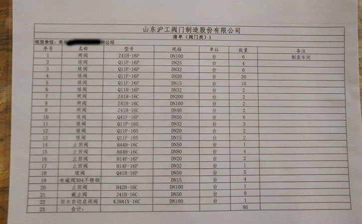 闸阀、球阀、截止阀发货清单